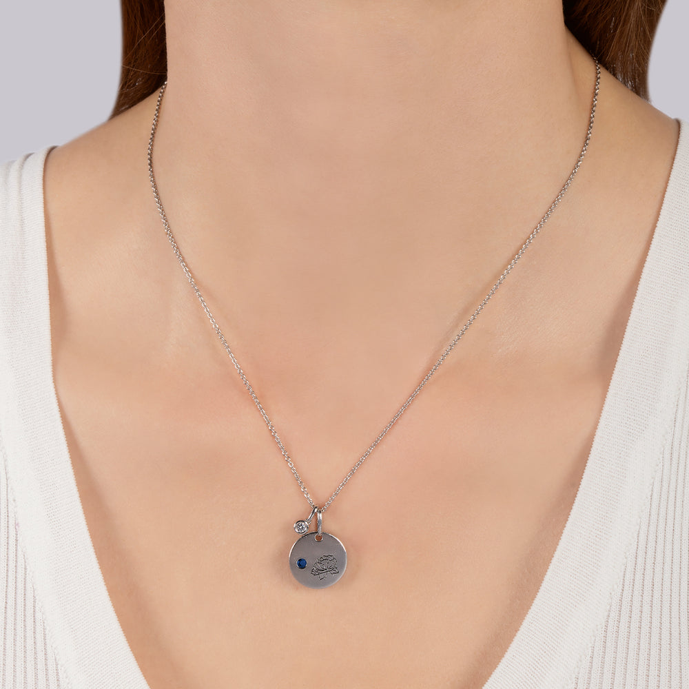 Hallmarkfinejewelry September Flower of the Month Pendant in Sterling Silver with Blue Sapphire and Diamond Accent