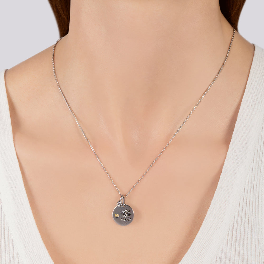 Hallmarkfinejewelry November Flower of the Month Pendant in Sterling Silver with Citrine and Diamond Accent