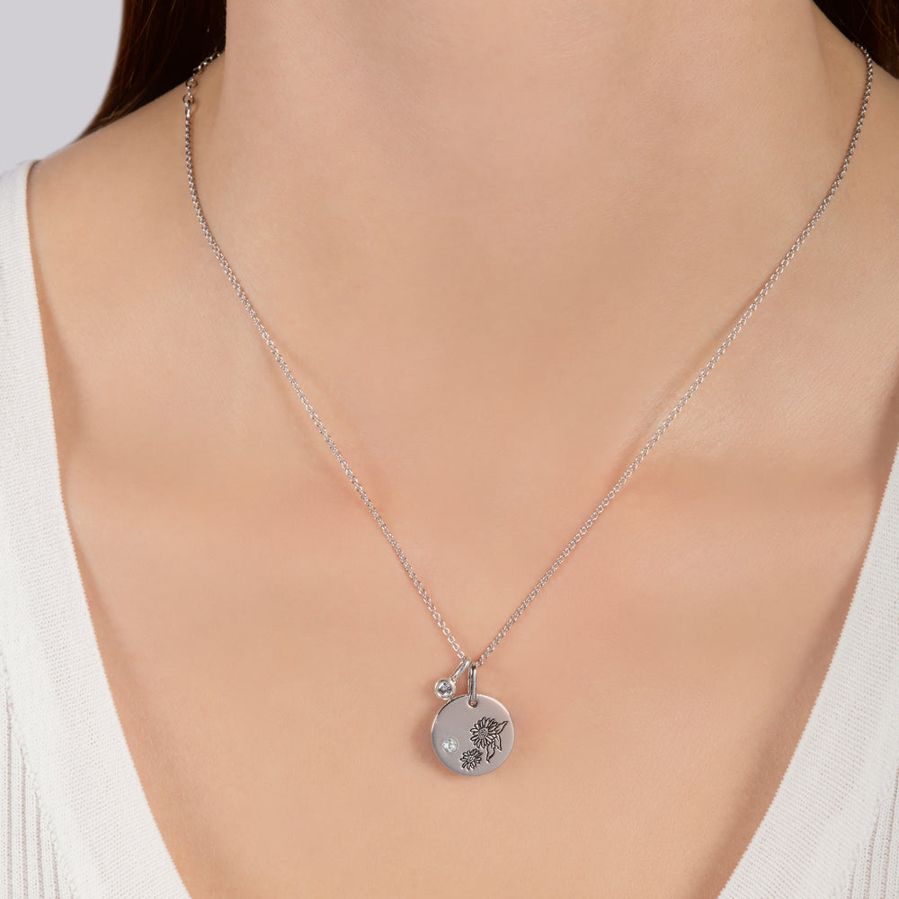 Hallmarkfinejewelry April Flower of the Month Pendant in Sterling Silver with White Topaz and Diamond Accent