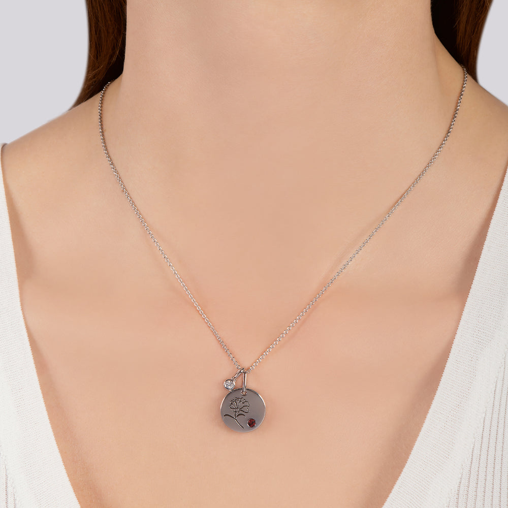 Hallmarkfinejewelry January Flower of the Month Pendant in Sterling Silver with Diamond and Garnet Accent