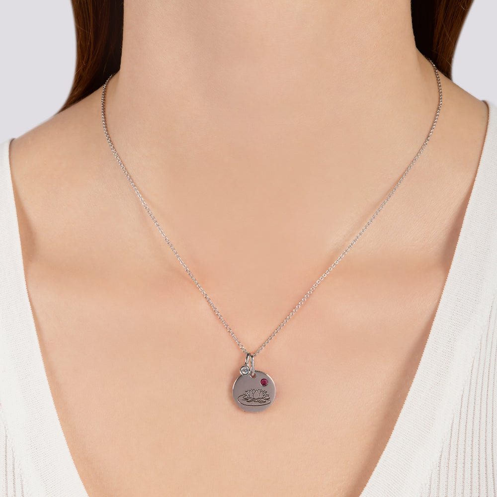 Hallmarkfinejewelry July Flower of the Month Pendant in Sterling Silver with Ruby and Diamond Accent