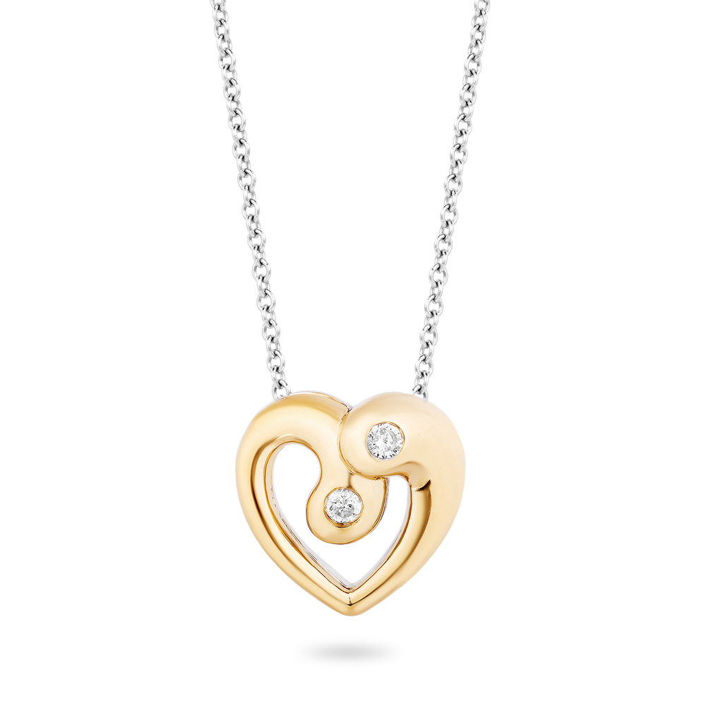 Hallmarkfinejewelry Modern Overlapping Heart Diamond Pendant in Sterling Silver & Yellow Gold View 1