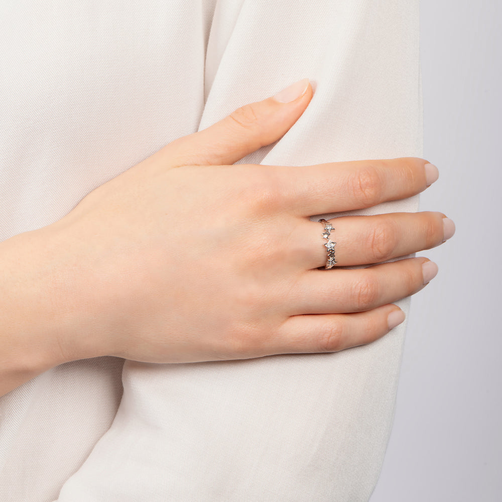 Hallmarkfinejewelry Scattered Star Ring in Sterling Silver with Diamonds