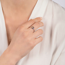 Load image into Gallery viewer, Hallmarkfinejewelry Midnight Sky Crescent Moon Ring in Sterling Silver &amp; 14K Yellow Gold with Created Blue Sapphires and Diamond
