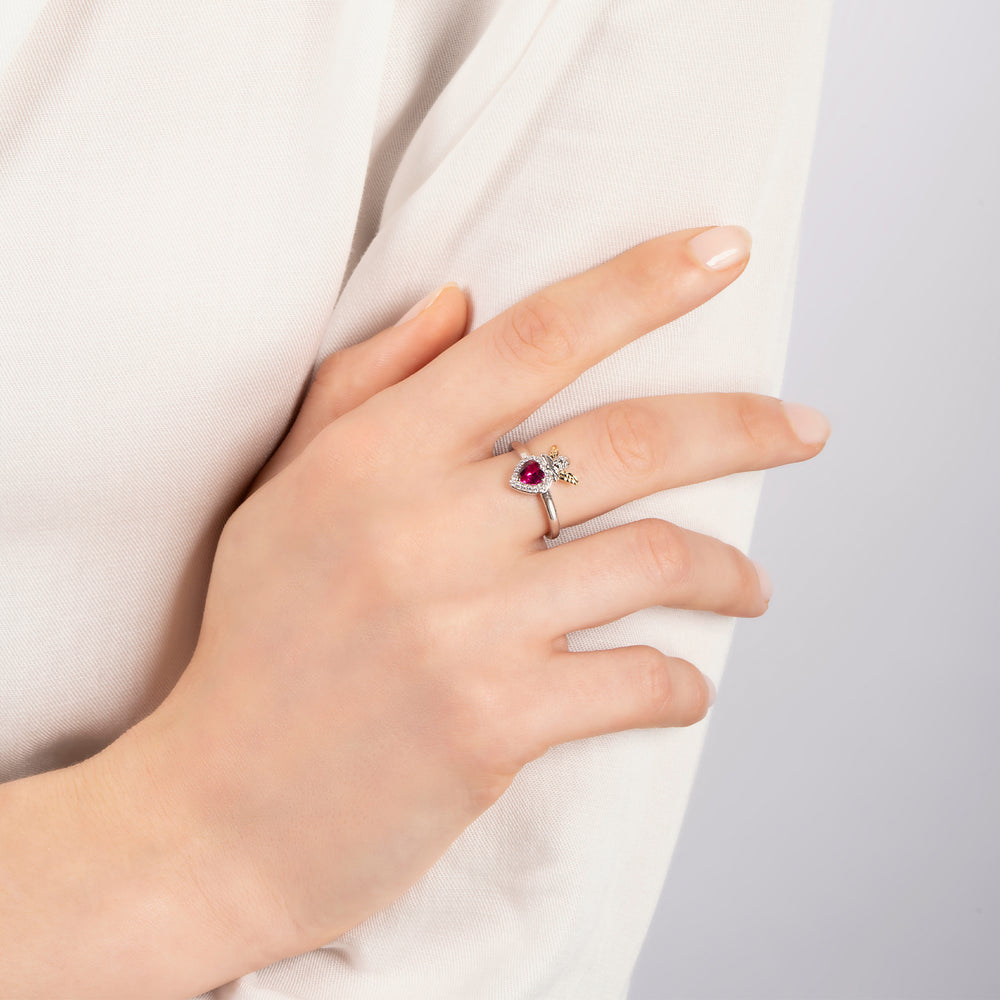 Hallmarkfinejewelry I Heart You Ring in Sterling Silver & 14K Yellow Gold with Diamonds & Created Ruby