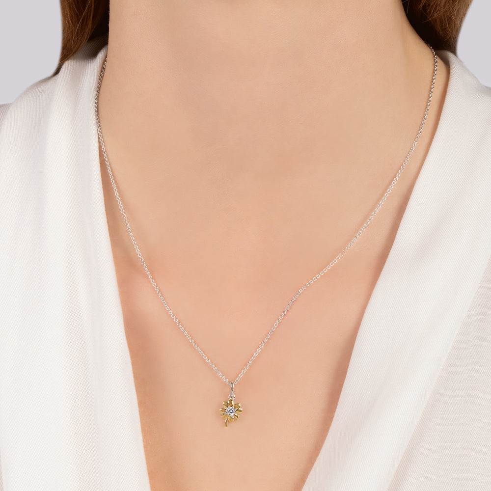 Hallmarkfinejewelry Lucky Clover Pendant in 14K Yellow Gold & Sterling Silver with Diamond