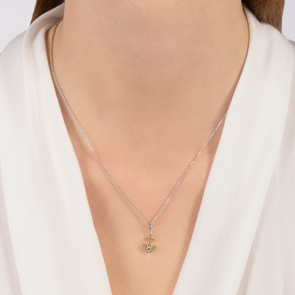 Hallmarkfinejewelry Anchors Aweigh Pendant in 14K Yellow Gold & Sterling Silver with Diamond
