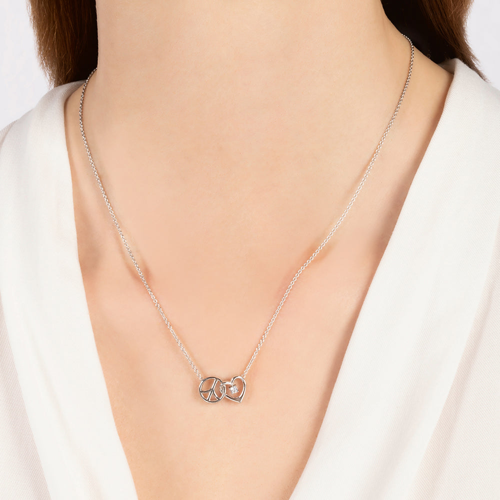 Hallmarkfinejewelry Peace and Love Necklace in Sterling Silver with Diamond Accents