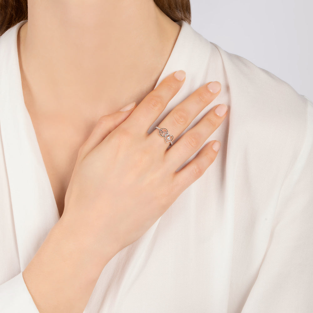Hallmarkfinejewelry Peace and Love Ring in Sterling Silver with 1/10 Cttw of Diamonds