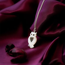 Load image into Gallery viewer, Hallmarkfinejewelry Wise Mother Owl Pendant in Carved Mother of Pearl and Sterling Silver with Diamonds
