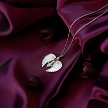 Load image into Gallery viewer, Hallmarkfinejewelry Guiding Spirit Ornate Cross Pendant in Carved Mother of Pearl and Sterling Silver with Diamonds and Created Ruby
