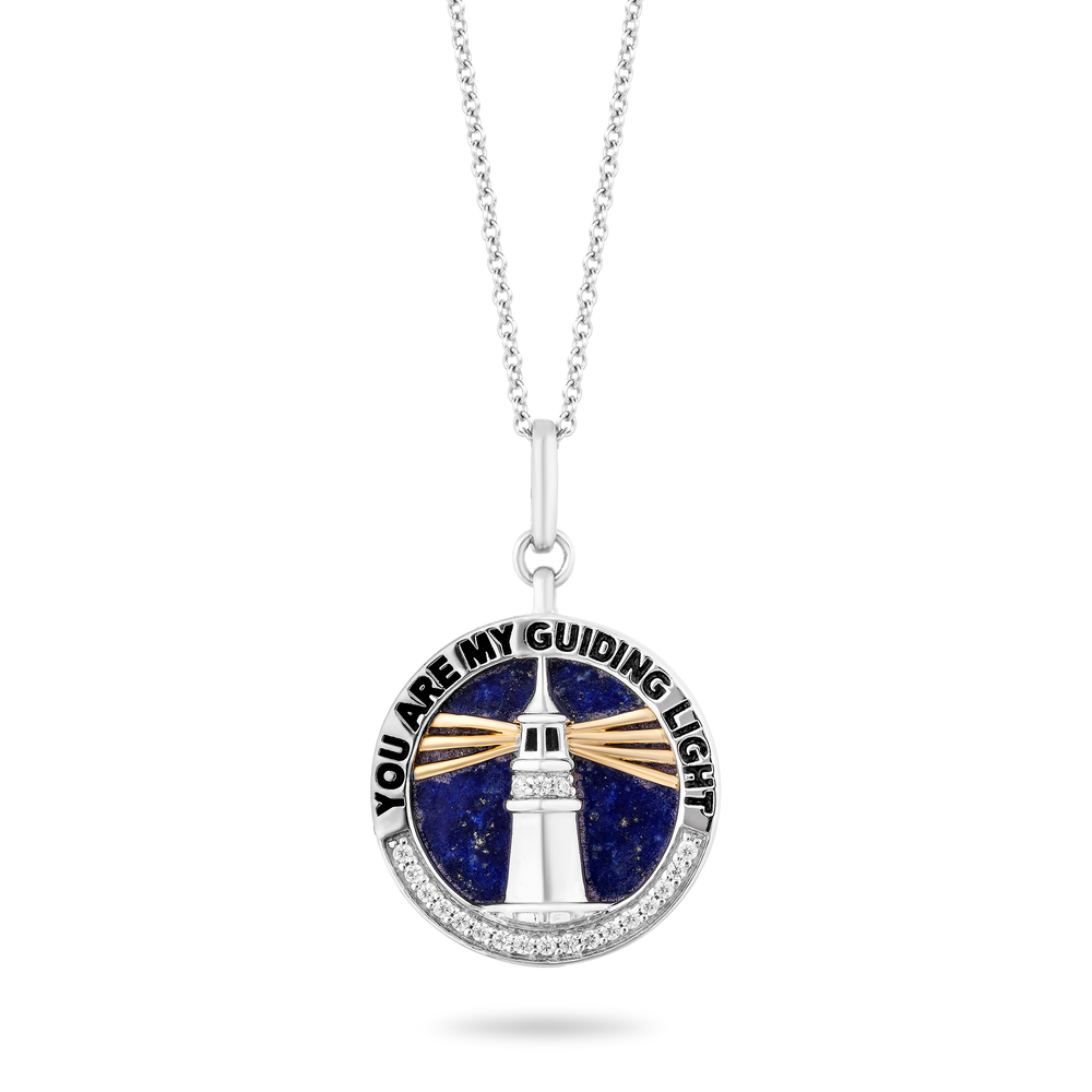 Hallmarkfinejewelry Lighthouse Diamond Pendant in Sterling Silver & Yellow Gold with 1/10 CTTW & Lapis View 1