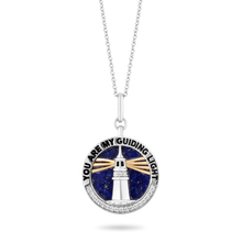 Load image into Gallery viewer, Hallmarkfinejewelry Lighthouse Diamond Pendant in Sterling Silver &amp; Yellow Gold with 1/10 CTTW &amp; Lapis View 1
