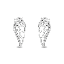 Load image into Gallery viewer, Hallmarkfinejewelry Dove Wing Stud Earrings in Sterling Silver with White Topaz &amp; Diamonds
