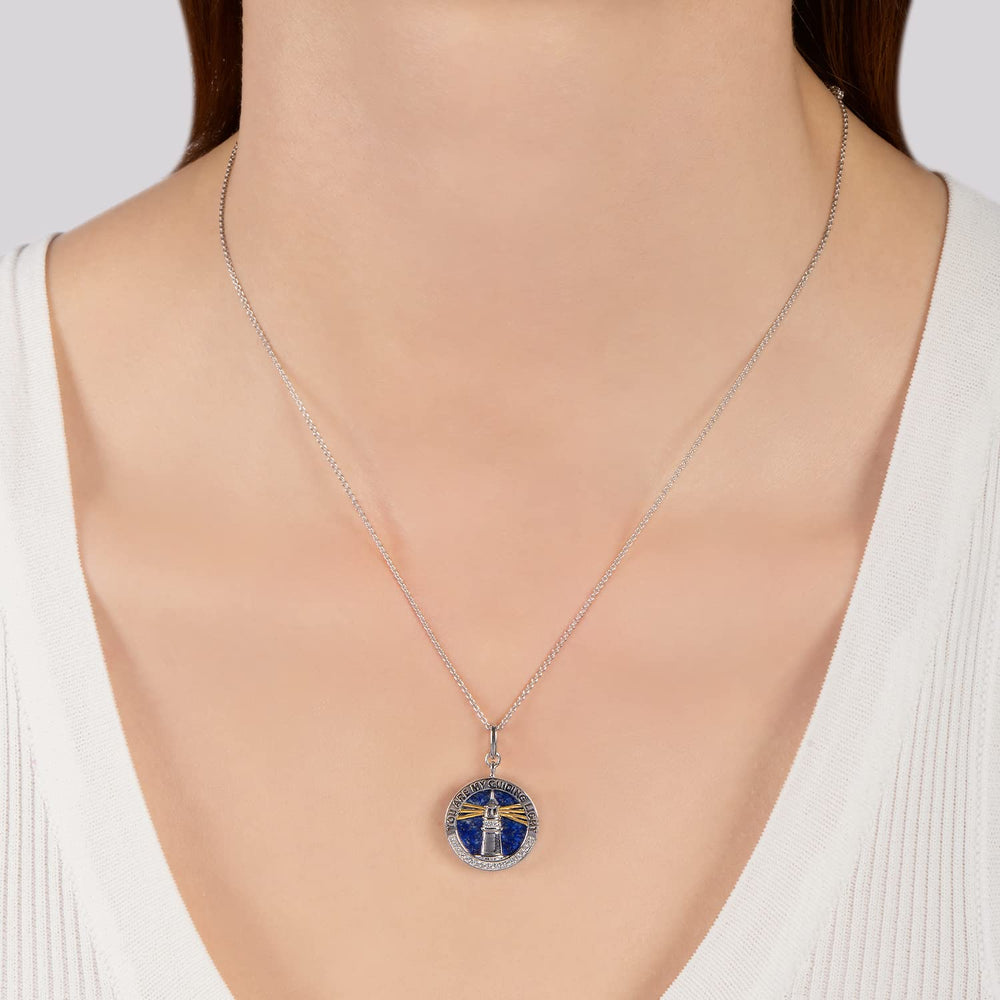 Hallmarkfinejewelry Guiding Light Medallion in Sterling Silver & 14K Yellow Gold with Diamonds & Lapis
