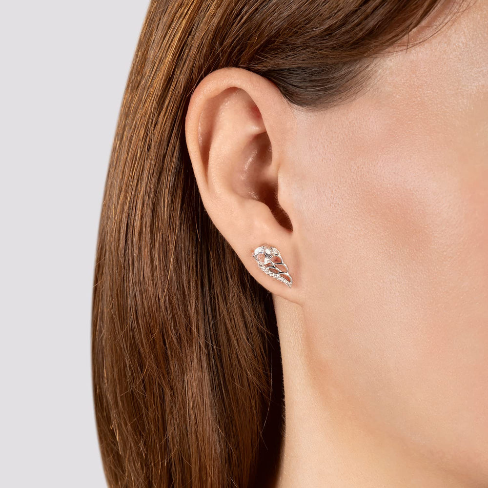Hallmarkfinejewelry Dove Wing Stud Earrings in Sterling Silver with White Topaz & Diamonds