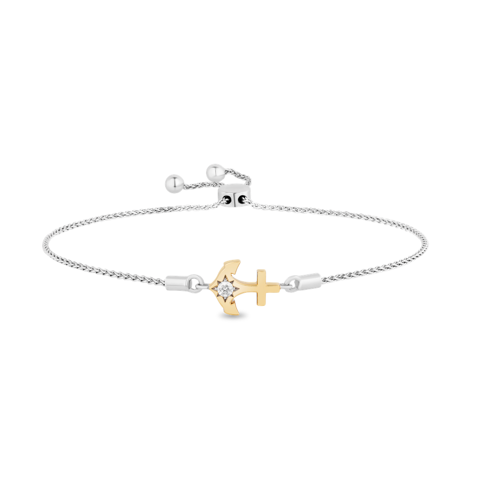 Hallmarkfinejewelry Anchor Adjustable Bolo Diamond Bracelet in Yellow Gold & Sterling Silver View 1