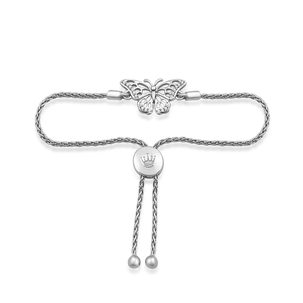 Hallmarkfinejewelry Monarch Butterfly Bolo Bracelet in Sterling Silver with Diamonds
