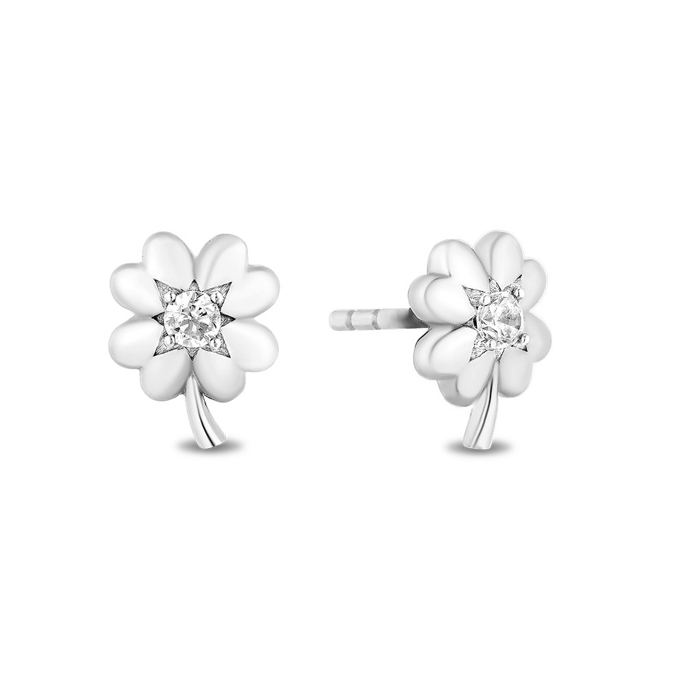 Hallmarkfinejewelry Clover Stud Diamond Earrings in Sterling Silver View 1