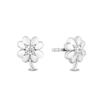 Load image into Gallery viewer, Hallmarkfinejewelry Clover Stud Diamond Earrings in Sterling Silver View 1
