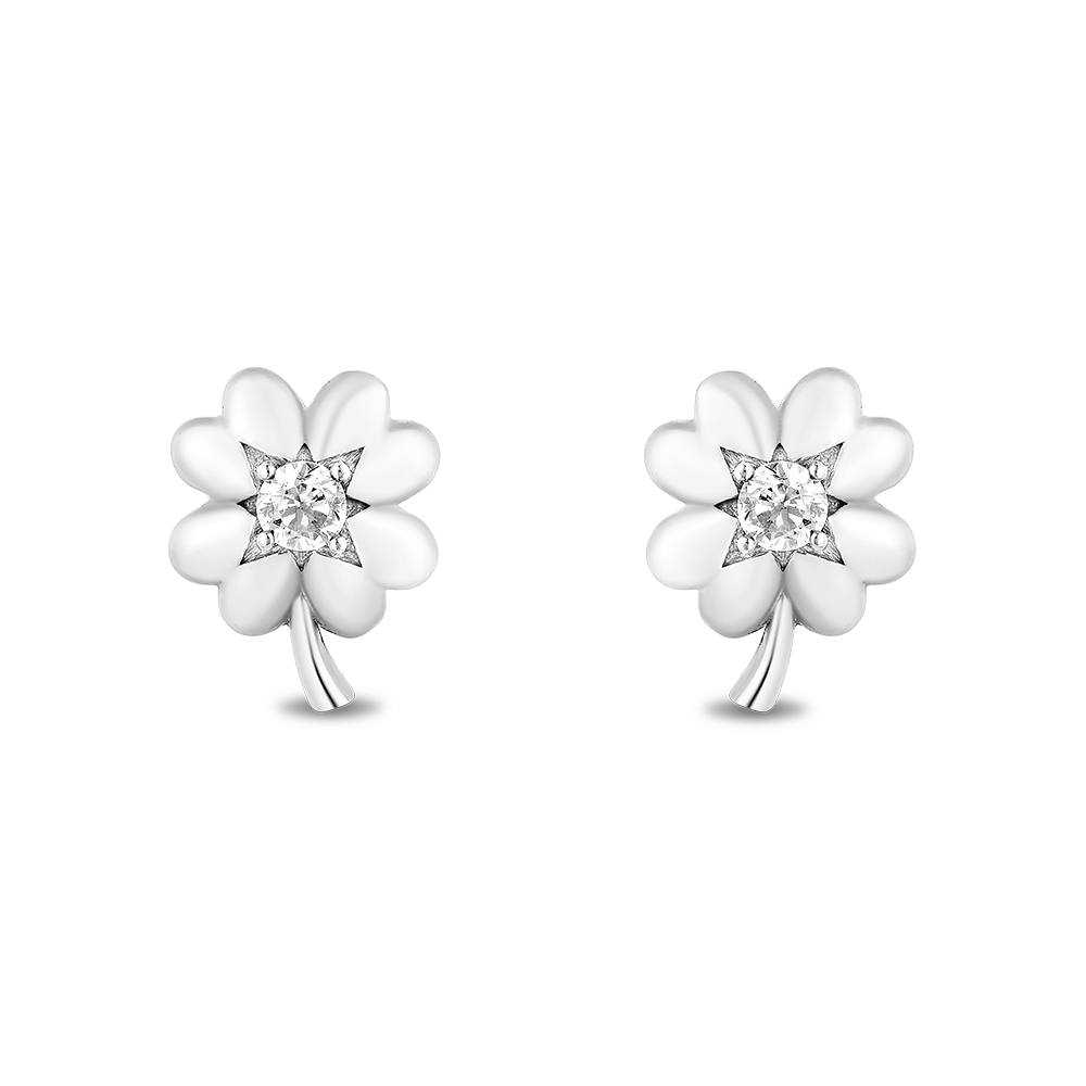 Hallmarkfinejewelry Clover Stud Diamond Earrings in Sterling Silver View 1