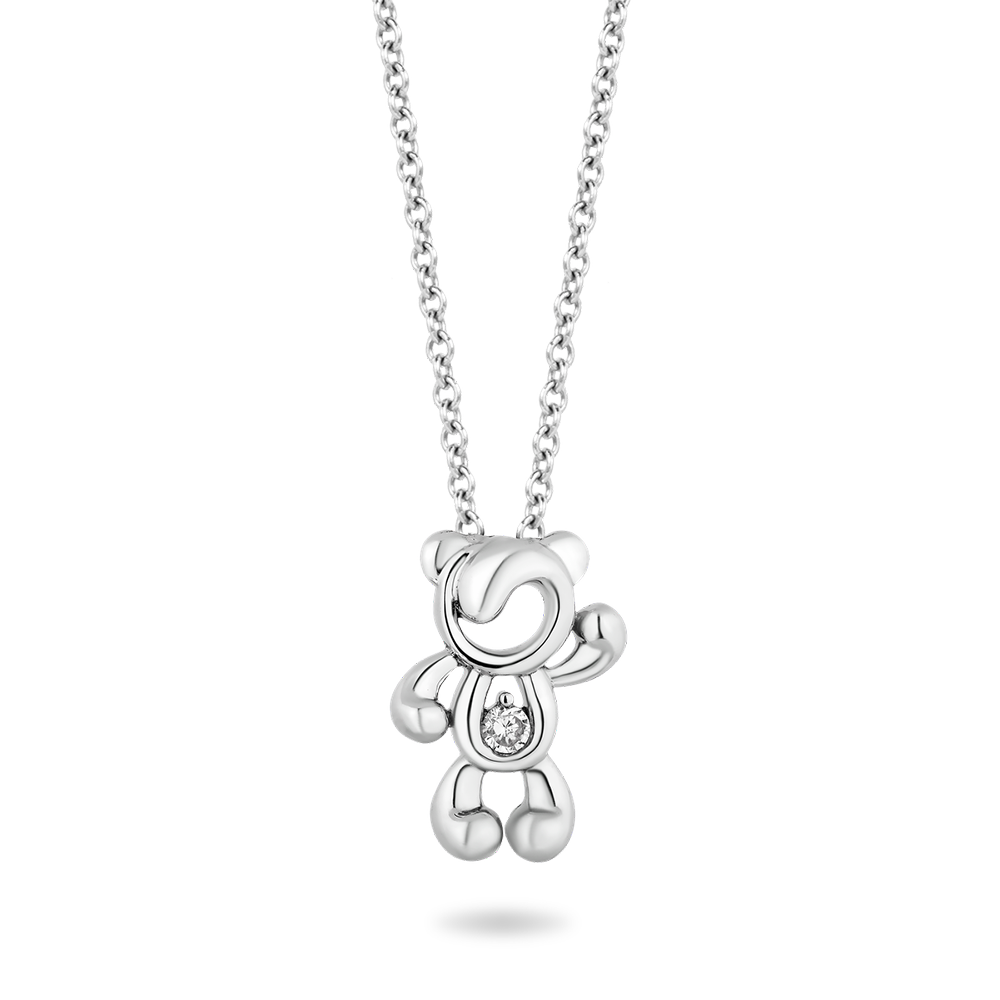 Hallmarkfinejewelry Bye-Bye Teddy Bear Diamond Pendant in Sterling Silver Diamonds View 1