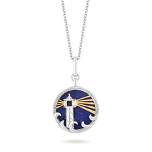 Load image into Gallery viewer, Hallmarkfinejewelry Lighthouse Diamond Pendant in Sterling Silver &amp; Yellow Gold &amp; Lapis View 1
