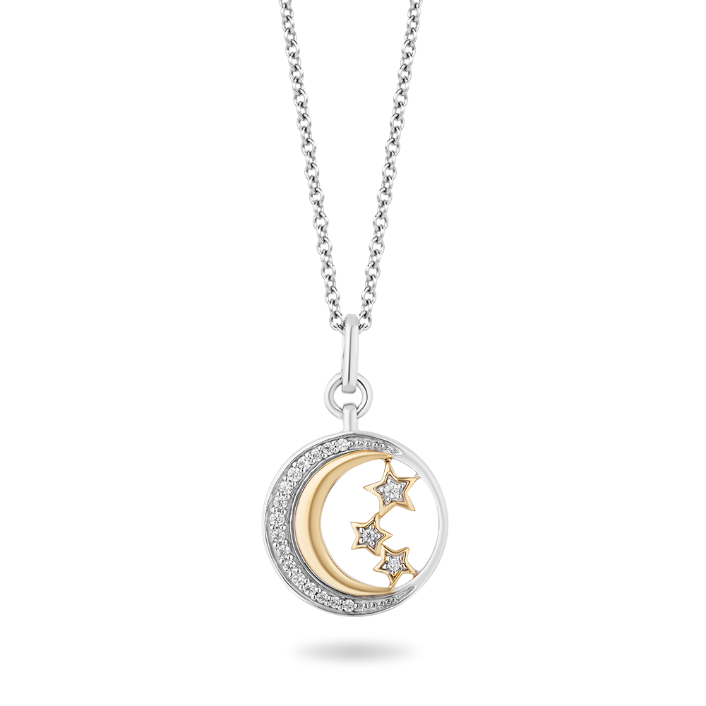 Hallmarkfinejewelry Moon & Star Diamond Pendant in Sterling Silver & Yellow Gold View 1