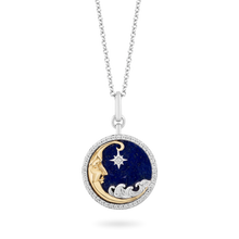 Load image into Gallery viewer, Hallmarkfinejewelry Dreamer's Moon Medallion Diamond Pendant in Sterling Silver &amp; Yellow Gold &amp; Lapis View 1
